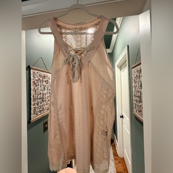 POL Tops - POL Lace-Up Beige Tank Top